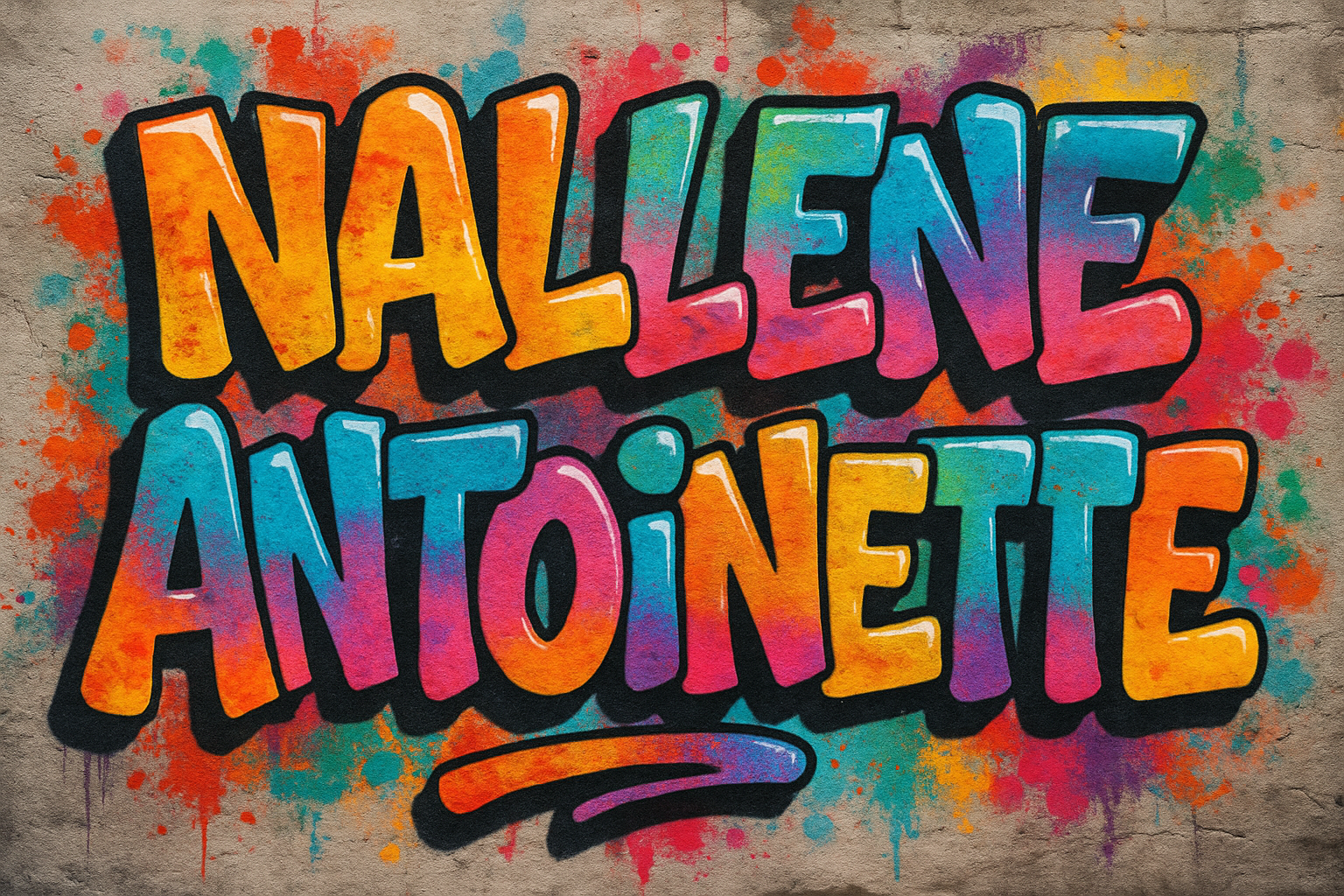 write NALLENE ANTOINETTE IN graffitt